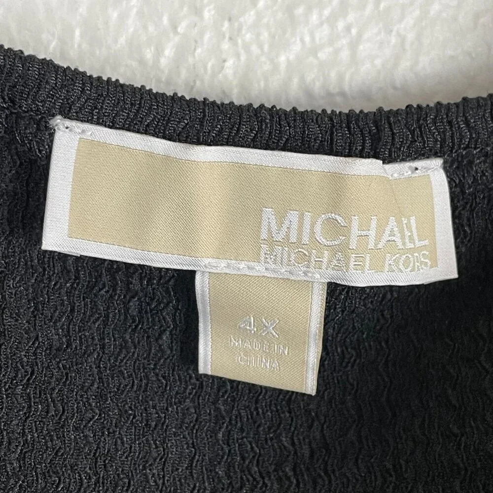 Michael Kors Womens Plus 4X Black Square‎ Neck Blouse Long Sleeve Shirt Top